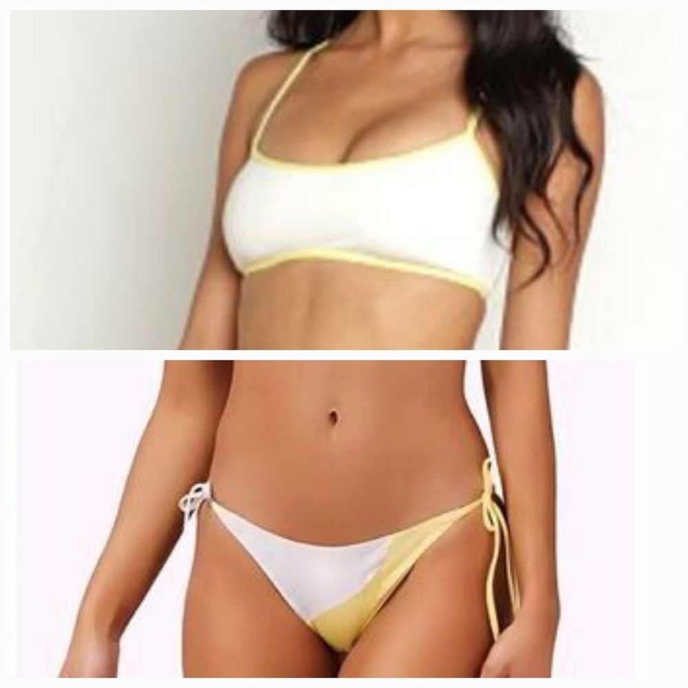 L*Space Pamela Top S Ari Dani Bikini Bottom M Yellow White Color Block NWOT